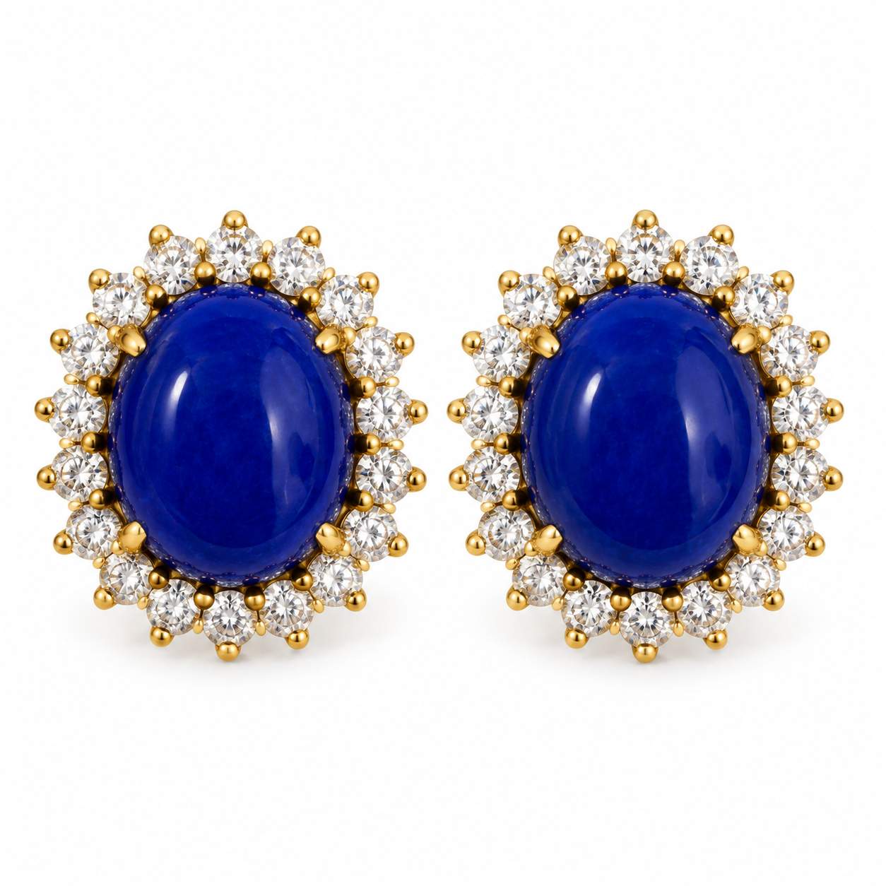 Oval Lapis Lazuli and Diamond Halo Earrings