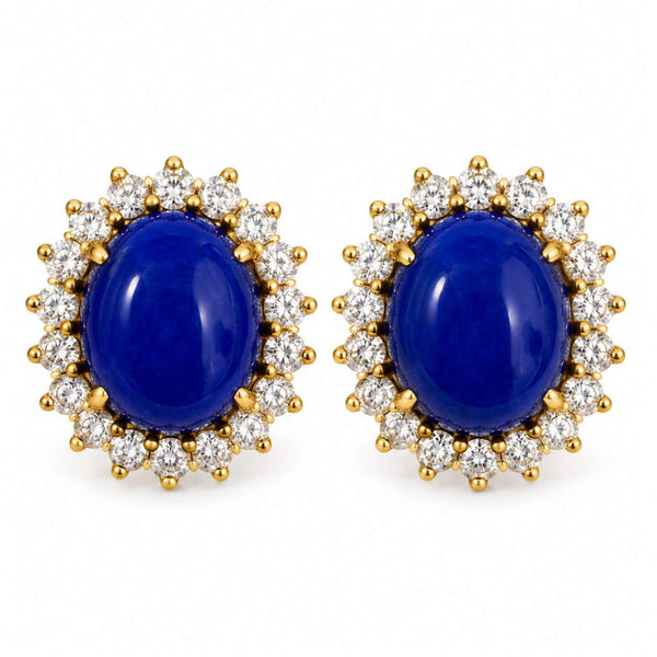 Oval Lapis Lazuli and Diamond Halo Earrings