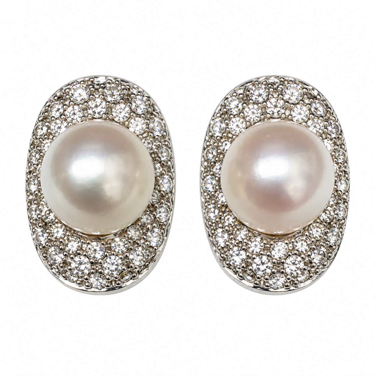 Pearl & Diamond Oval Earrings