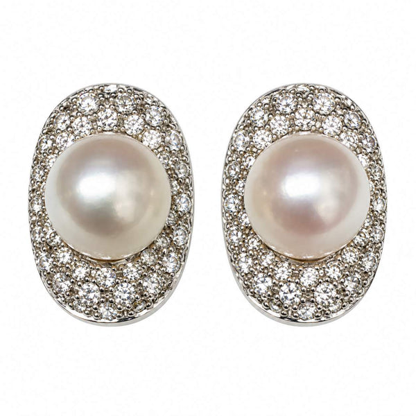 Pearl & Diamond Oval Earrings