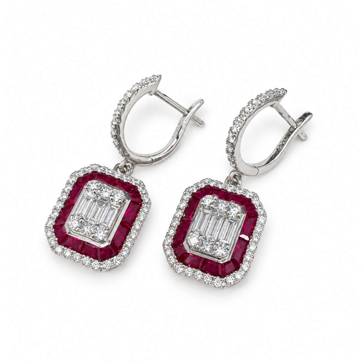 Ruby & Diamond Drop Earrings
