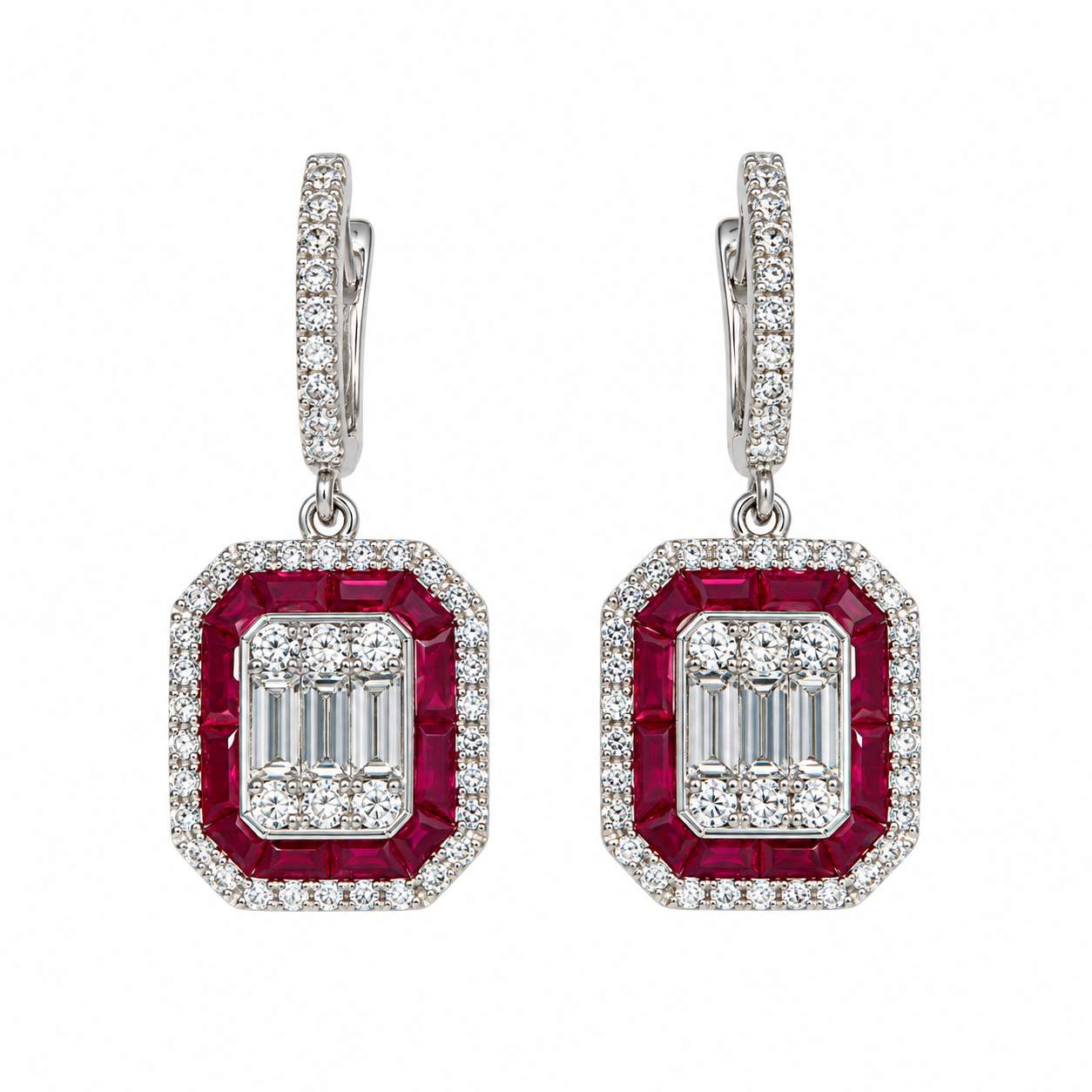 Ruby & Diamond Drop Earrings