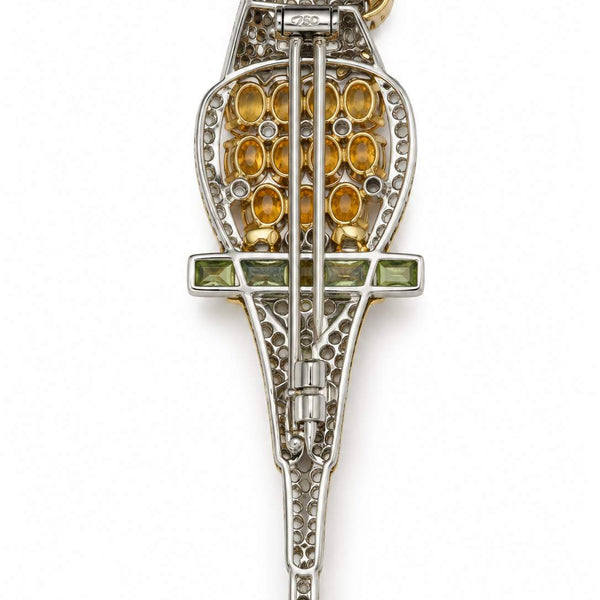 18K Two-Tone Gold Multi-Gem Parrot Brooch