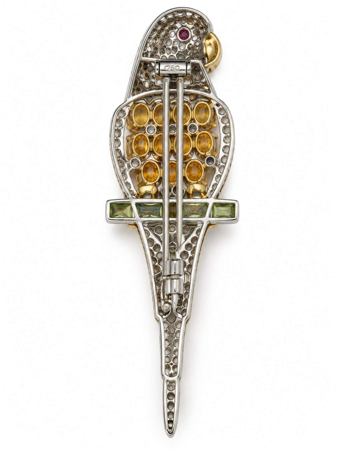 18K Two-Tone Gold Multi-Gem Parrot Brooch