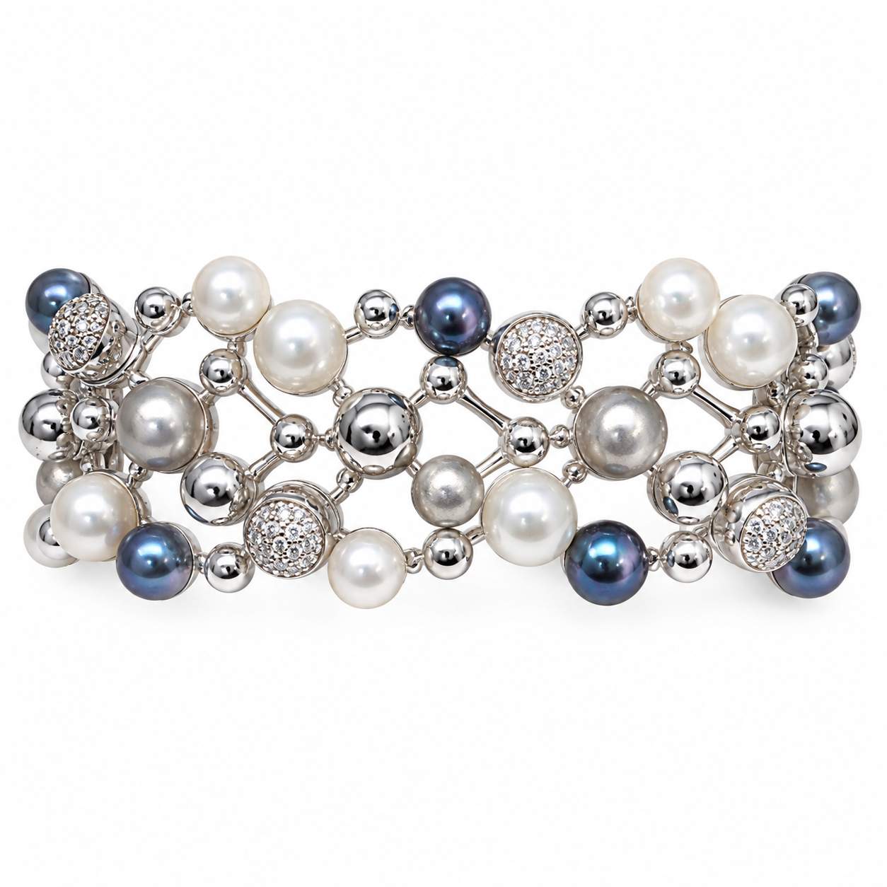 Grey & White Pearl Diamond Bracelet