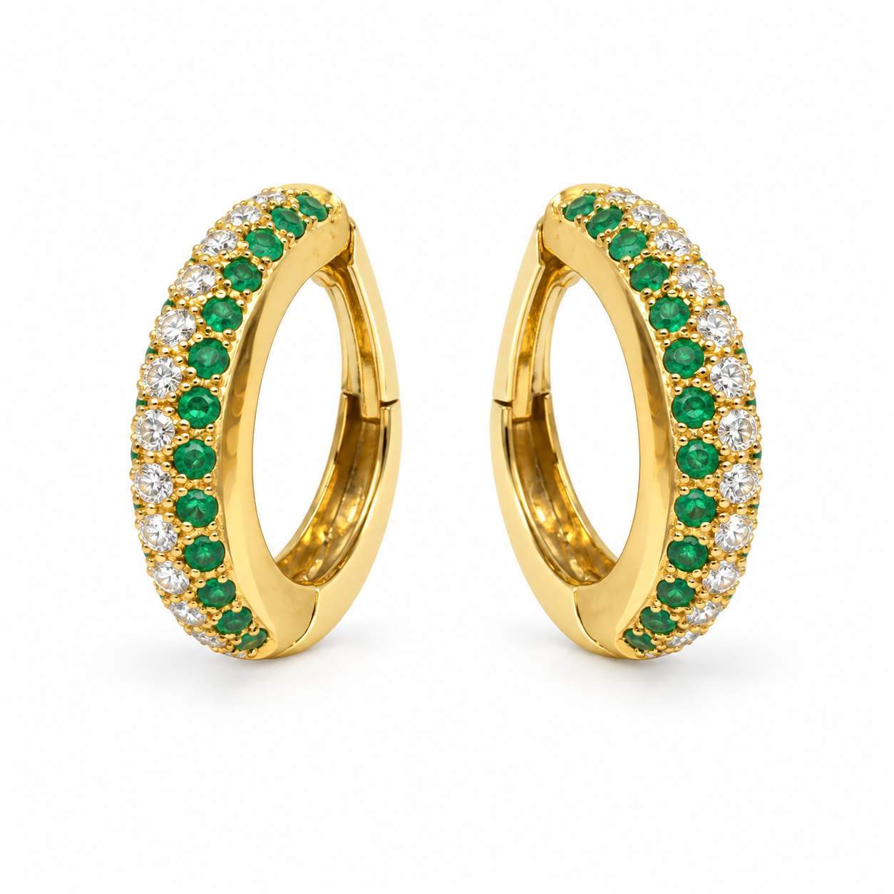 Emerald & Diamond Clip-On Hoop Earrings