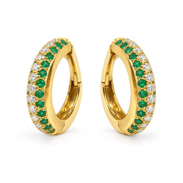 Emerald & Diamond Clip-On Hoop Earrings