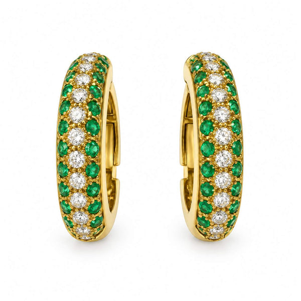 Emerald & Diamond Clip-On Hoop Earrings