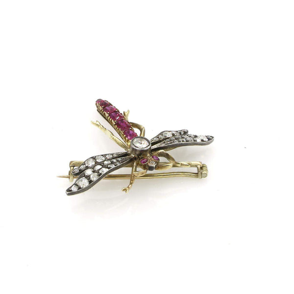 Circa 1890s Ruby & Diamond Dragonfly Brooch