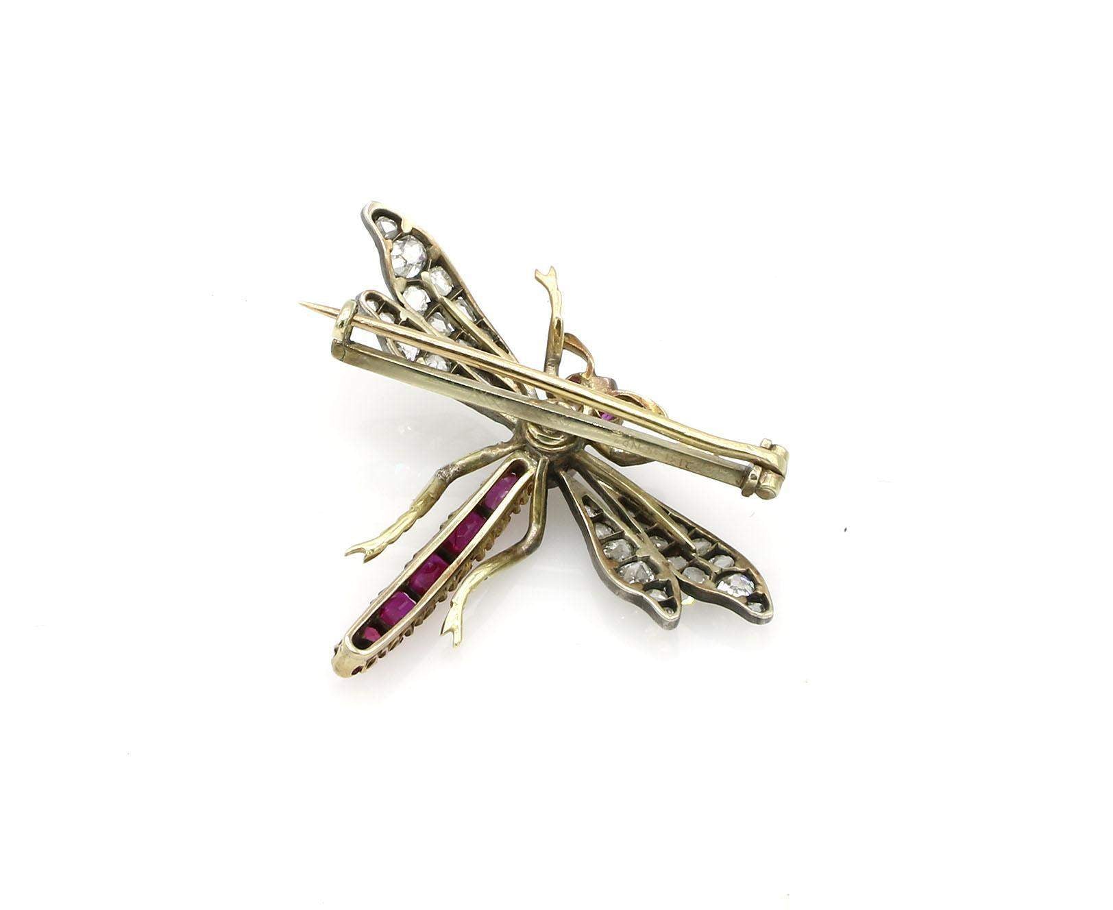 Circa 1890s Ruby & Diamond Dragonfly Brooch
