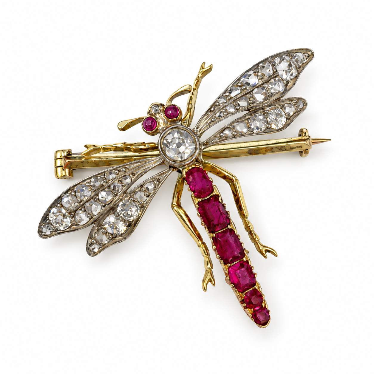 Circa 1890s Ruby & Diamond Dragonfly Brooch