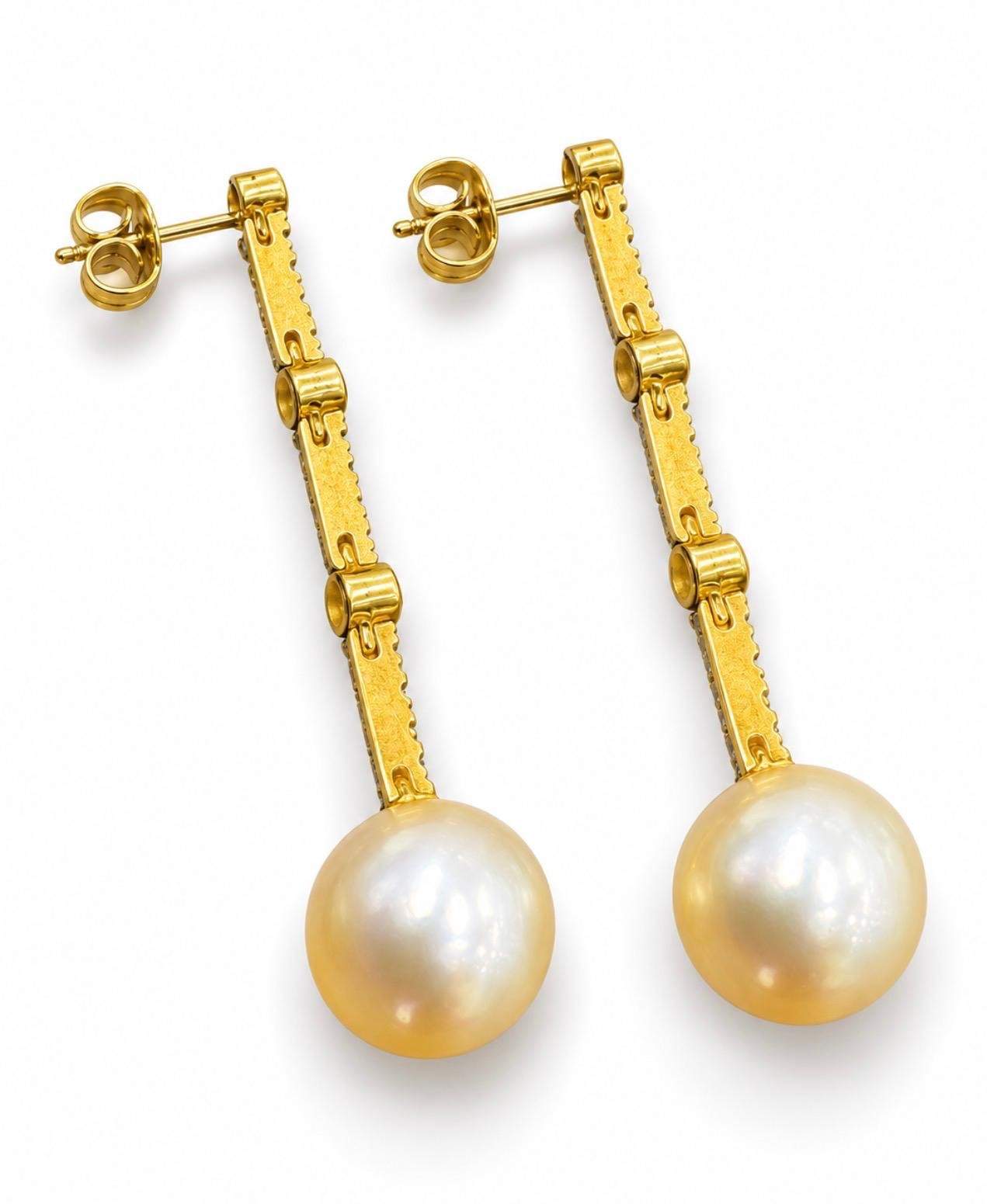 Brown Diamond & Pearl Dangle Earrings