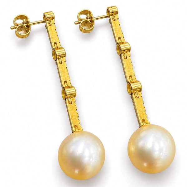 Brown Diamond & Pearl Dangle Earrings