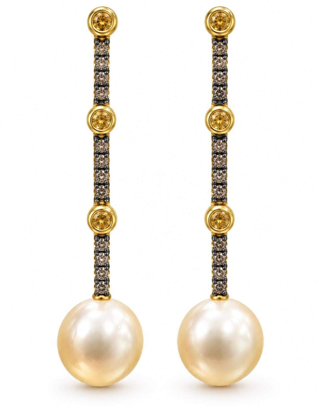 Brown Diamond & Pearl Dangle Earrings