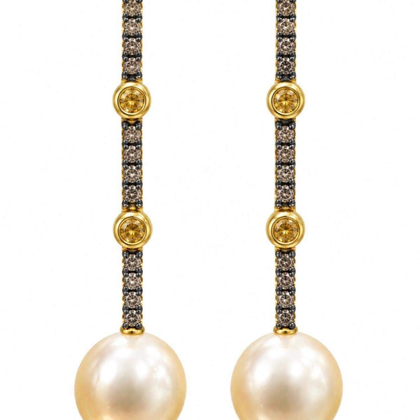 Brown Diamond & Pearl Dangle Earrings
