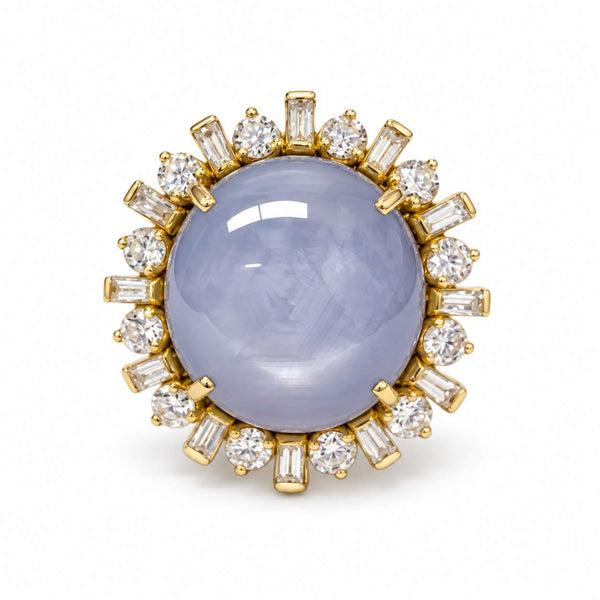 Blue-Gray Star Sapphire and Diamond Ring