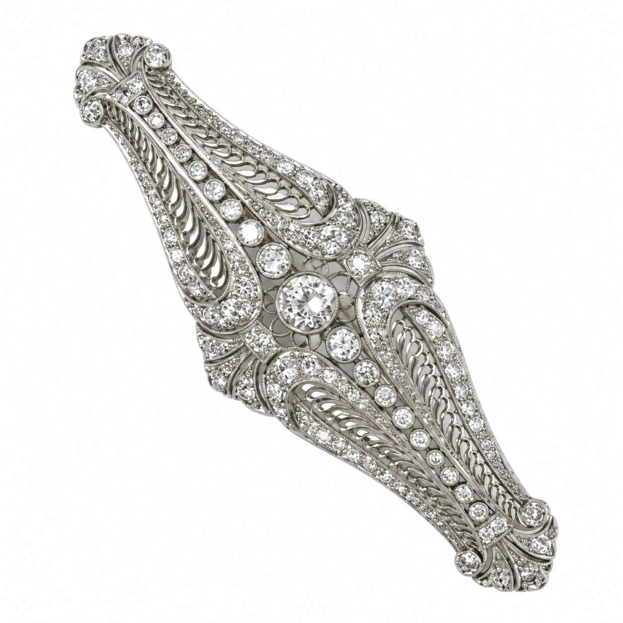 Art Deco Diamond Filigree Brooch