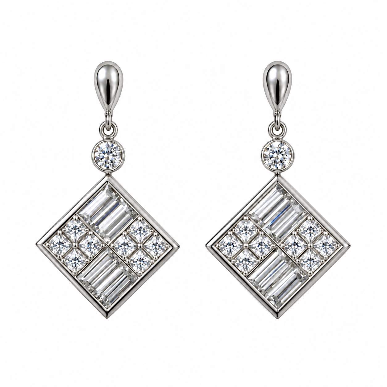 18K White Gold Diamond Drop Earrings