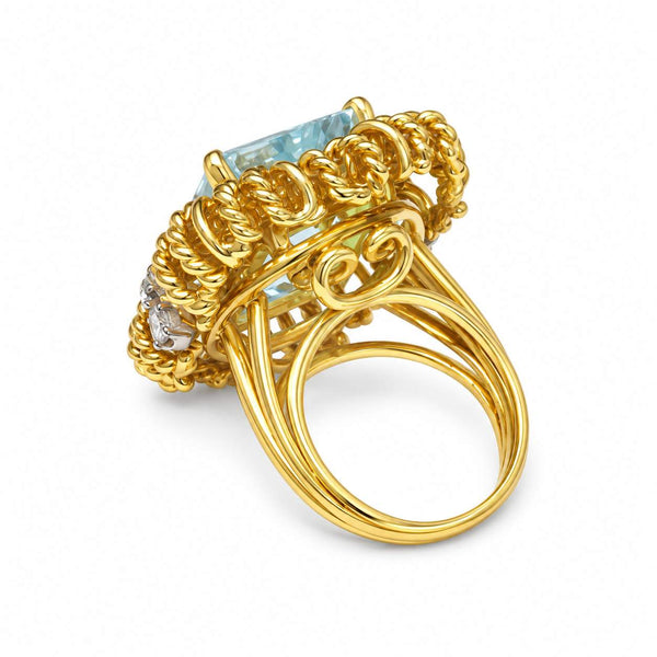 Vintage  Aquamarine & Diamond Statement Ring