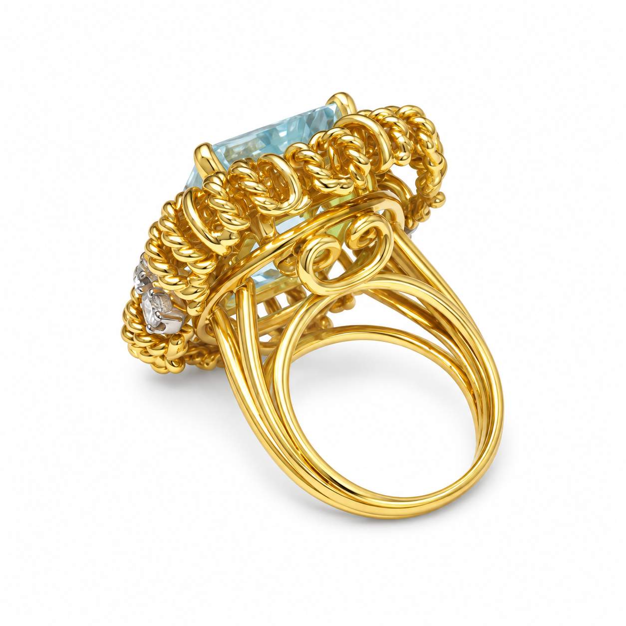 Vintage  Aquamarine & Diamond Statement Ring