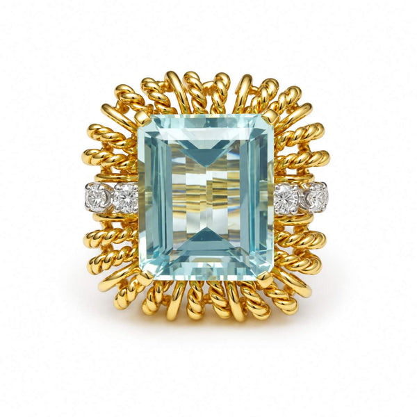 Vintage  Aquamarine & Diamond Statement Ring
