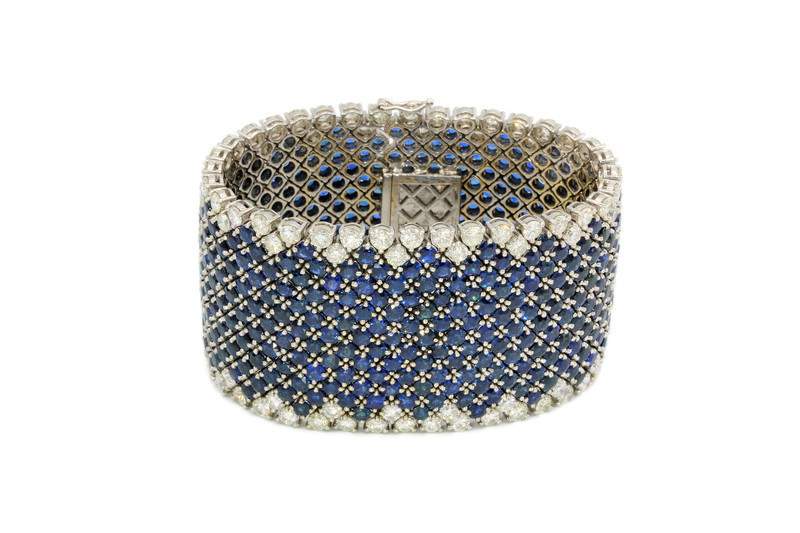 SAPPHIRE AND DIAMOND WIDE BRACELET