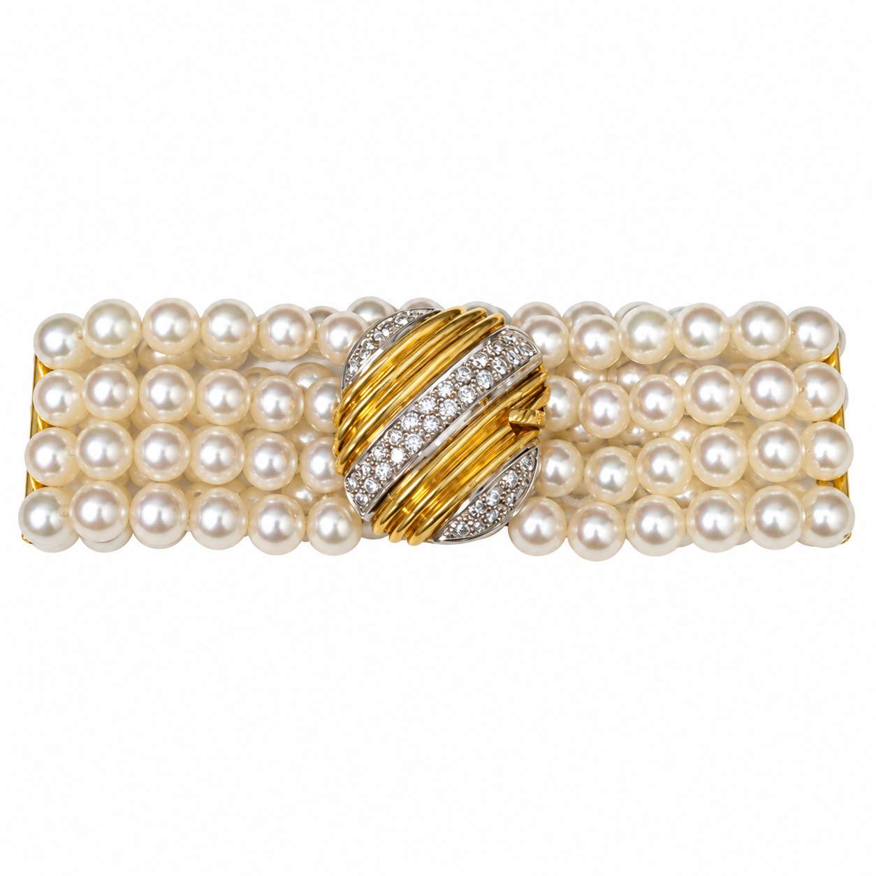 Italian Four-Strand Cultured Pearl & Diamond Bracelet