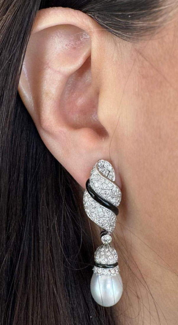 Day & Night South Sea Pearl & Diamond Dangle Earrings