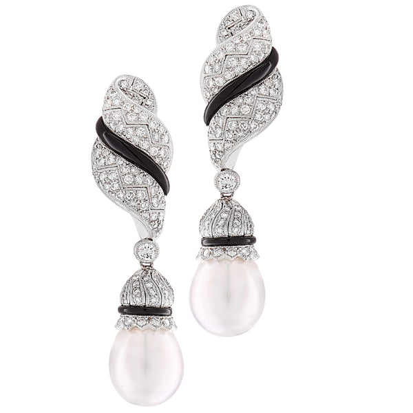 Day & Night South Sea Pearl & Diamond Dangle Earrings Provident Jewelery