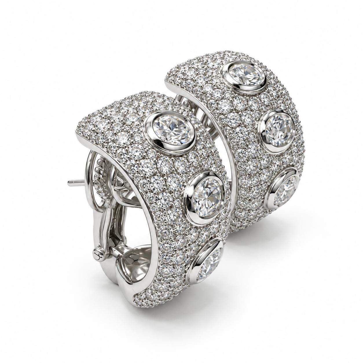 5.00 Carat Oval and Round Brilliant Cut Diamond Earrings