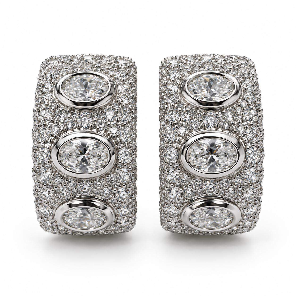 5.00 Carat Oval and Round Brilliant Cut Diamond Earrings