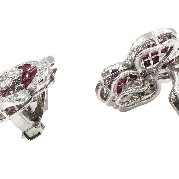 RUBY AND DIAMOND FLOWER EARRINGS