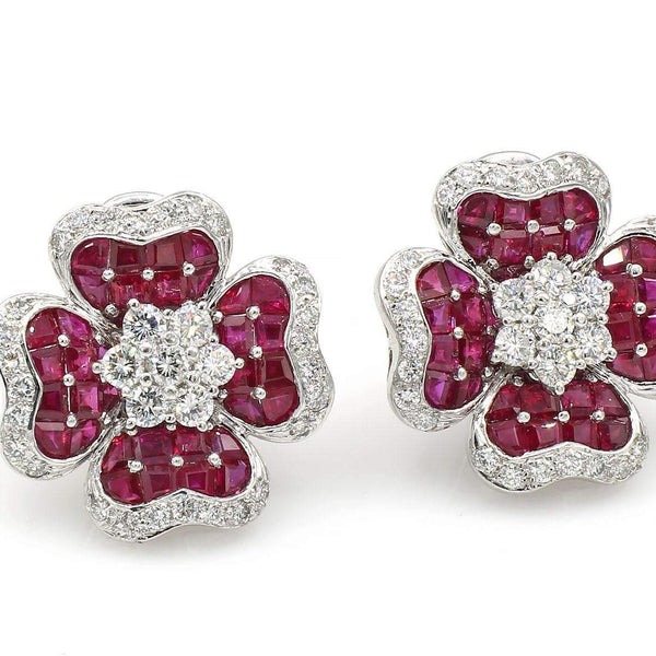 RUBY AND DIAMOND FLOWER EARRINGS