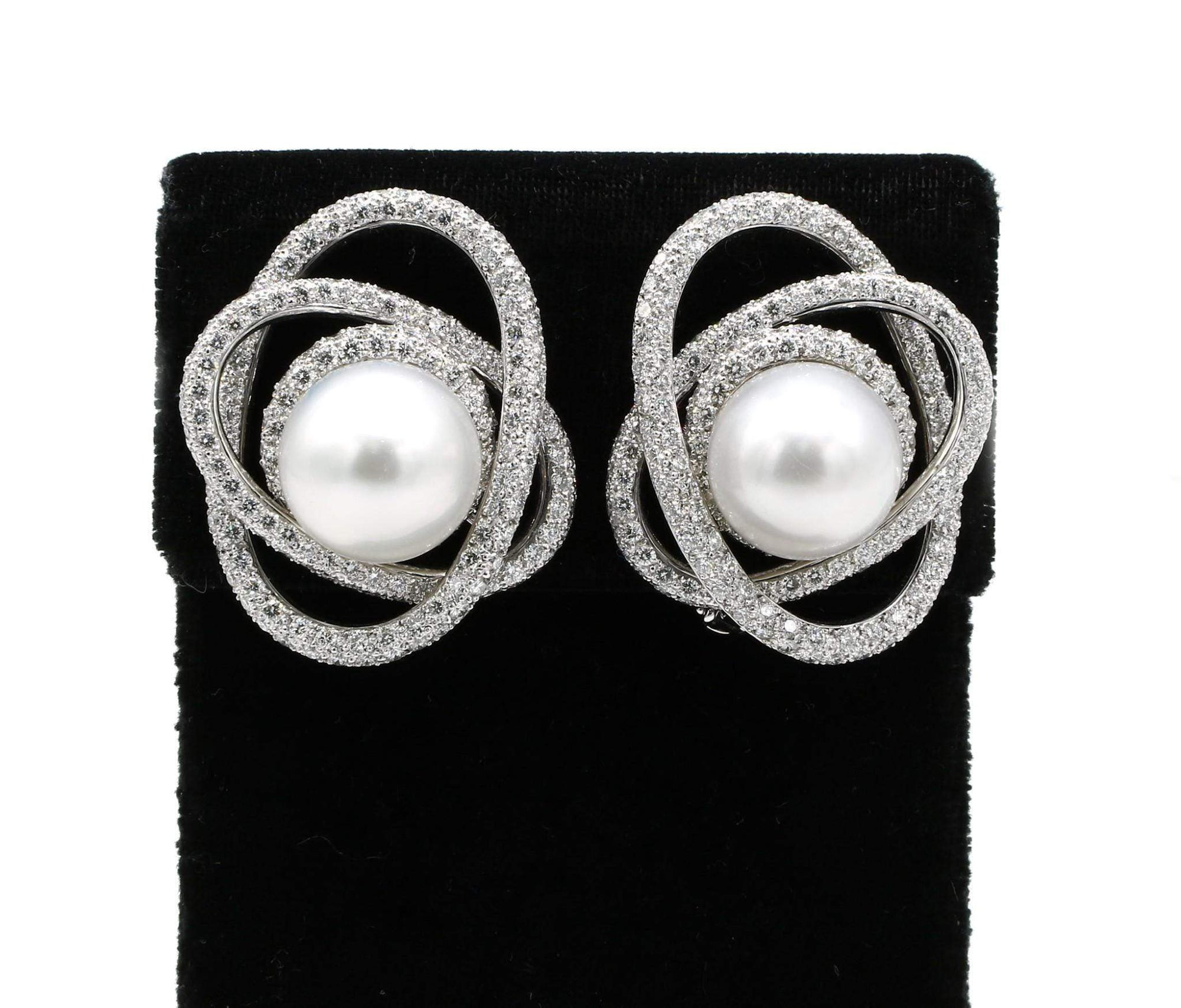 SOUTH SEA PEARL AND DIAMOND EARRINGS