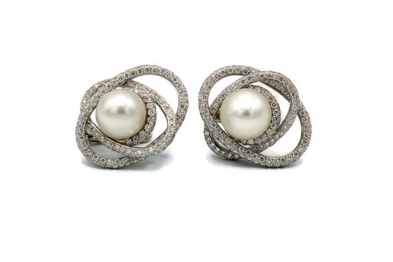 SOUTH SEA PEARL AND DIAMOND EARRINGS