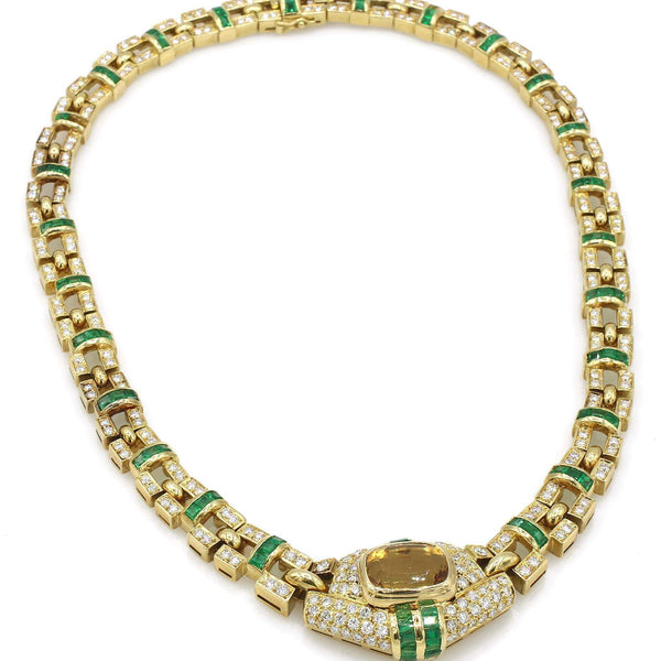 DIAMOND, EMERALD AND CITRINE NECKLACE