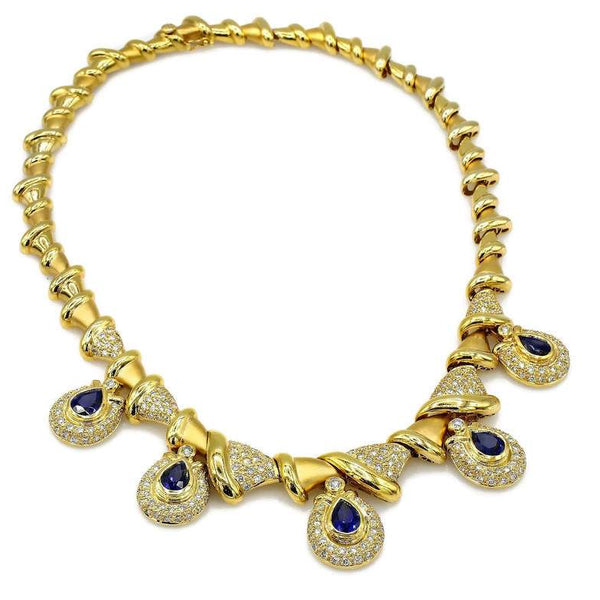 SAPPHIRE AND DIAMOND DROPS NECKLACE