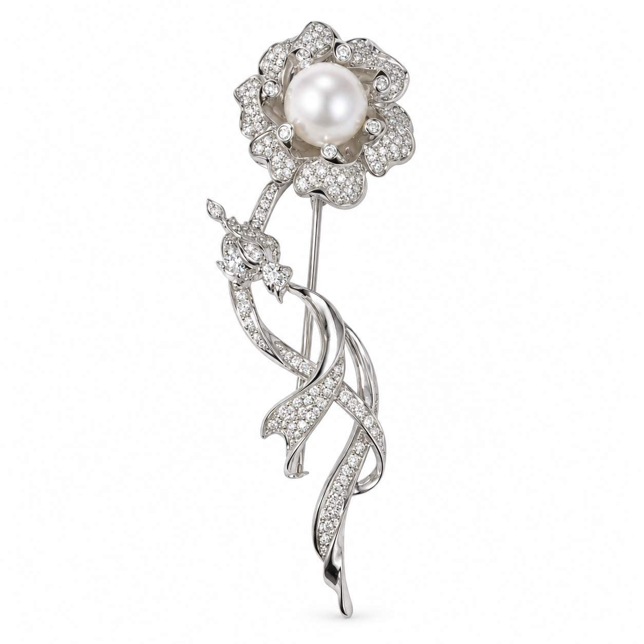 South Sea Cultured Pearl and Diamond Floral Brooch