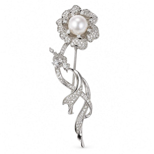 South Sea Cultured Pearl and Diamond Floral Brooch