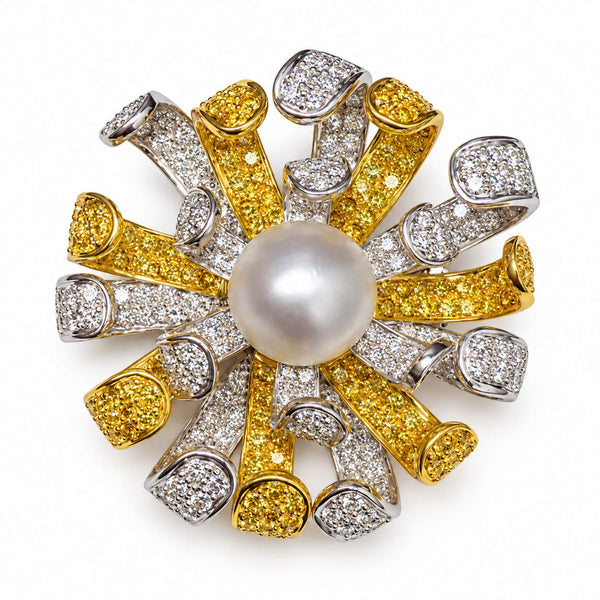 18K Gold South Sea Pearl & Diamond Brooch