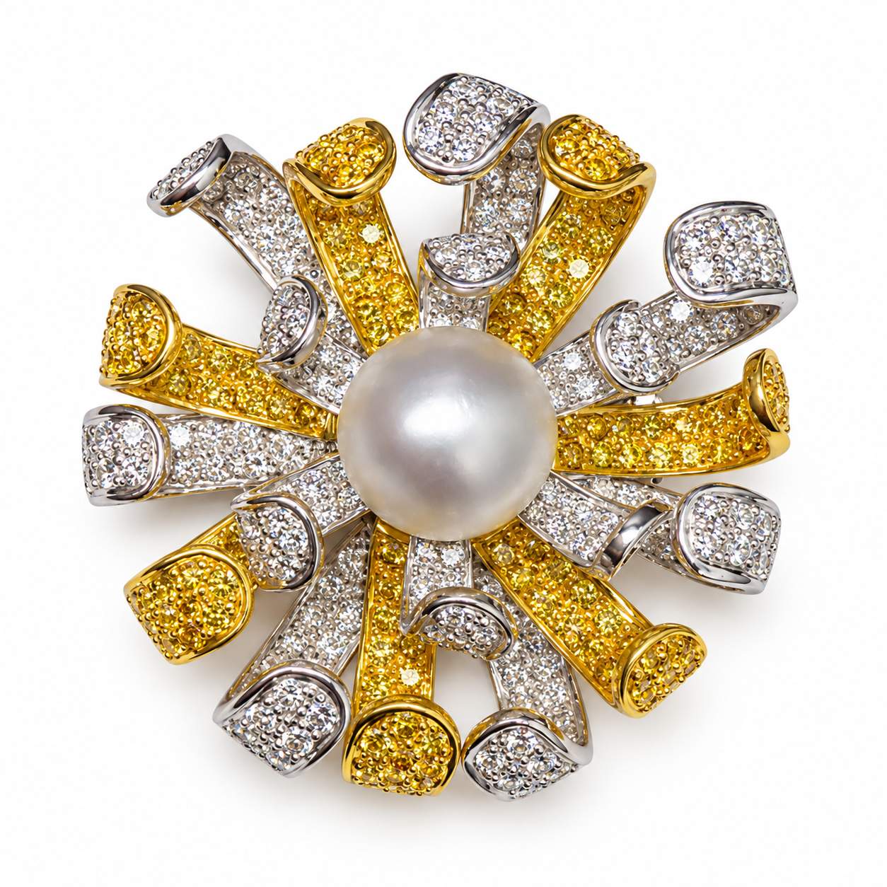 18K Gold South Sea Pearl & Diamond Brooch