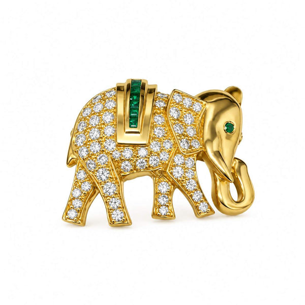 Emerald & Diamond Elephant Brooch