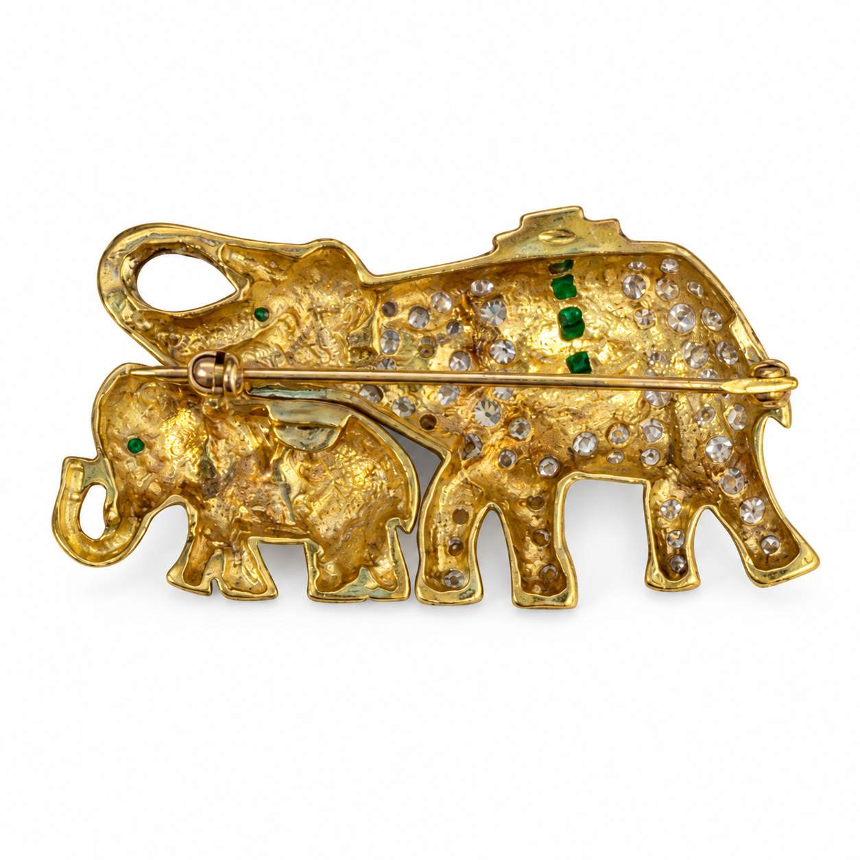 Emerald & Diamond Elephant Family Brooch
