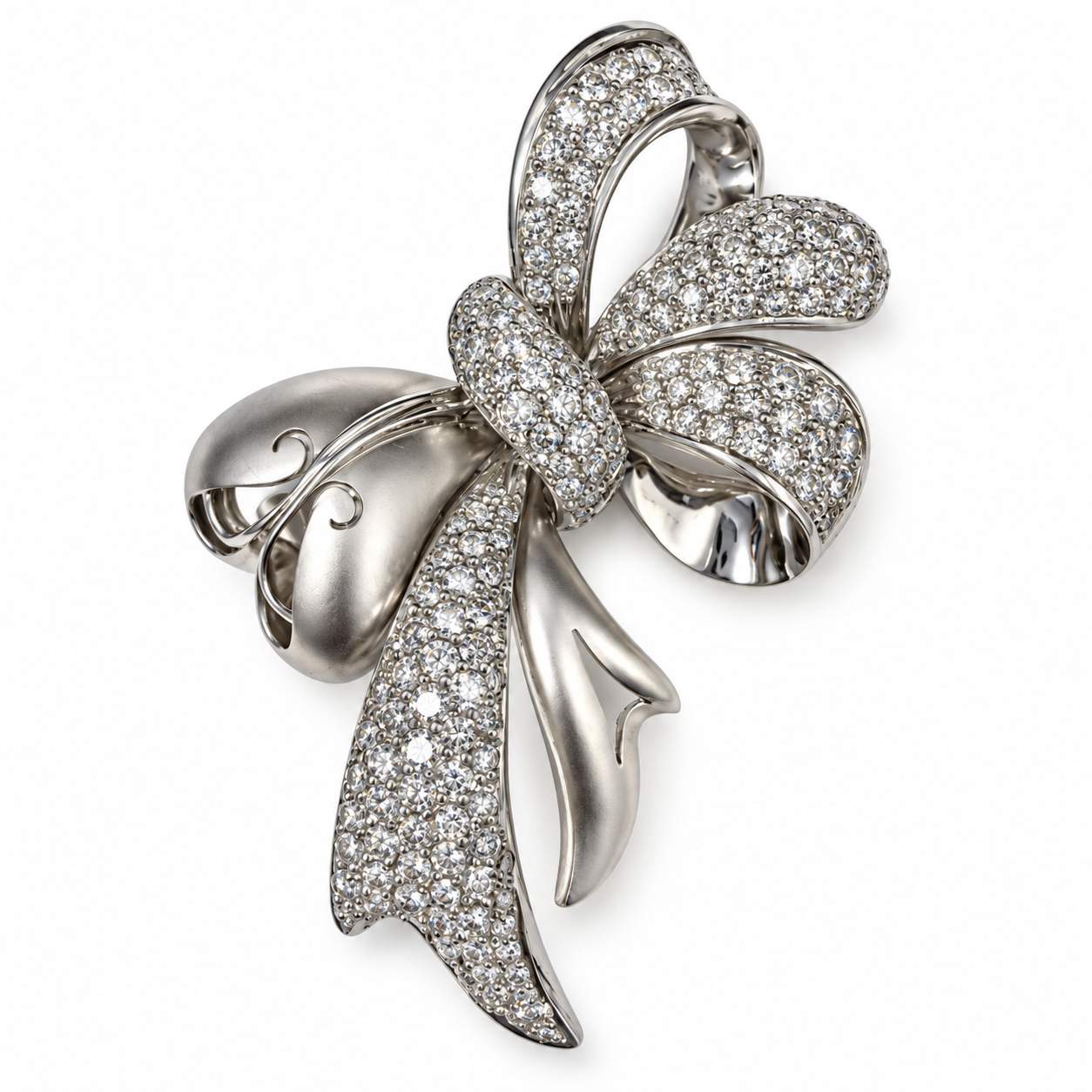 Diamond Ribbon Bow Brooch