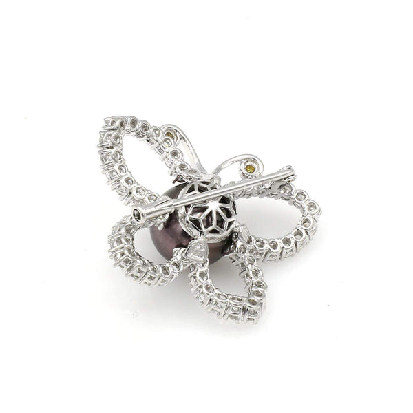 DIAMOND AND PEARL BUTTERFLY BROOCH