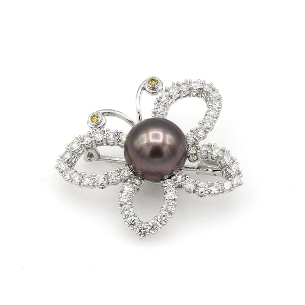 DIAMOND AND PEARL BUTTERFLY BROOCH