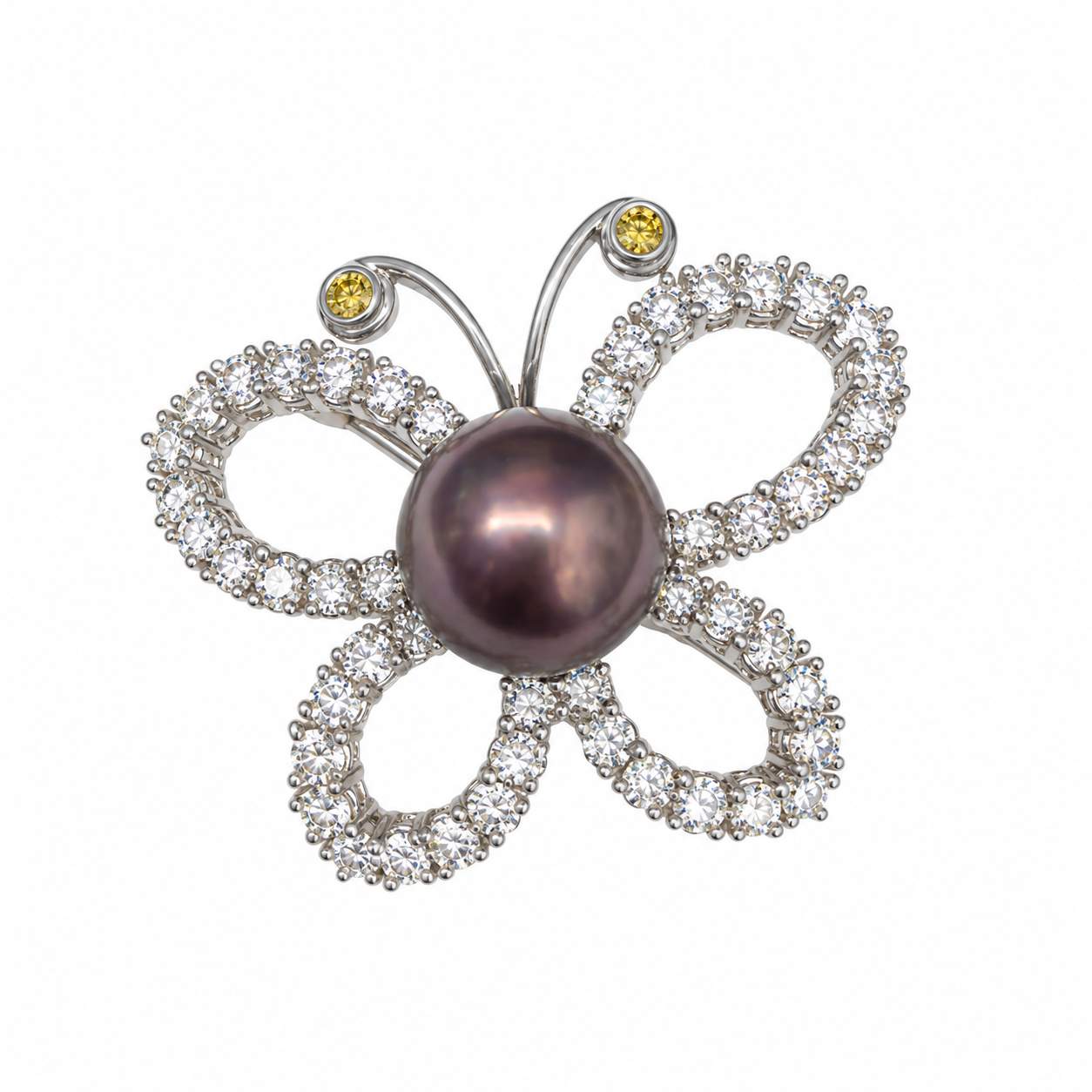 Tahitian Pearl & Diamond Butterfly Brooch