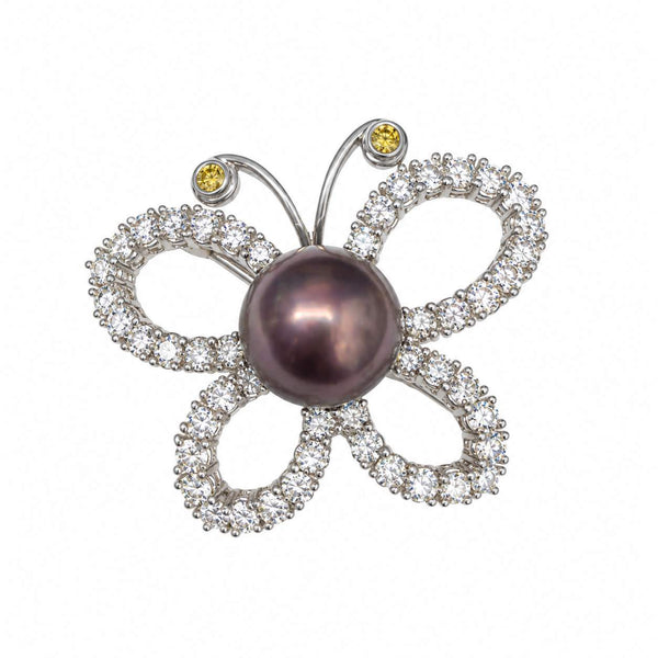Tahitian Pearl & Diamond Butterfly Brooch