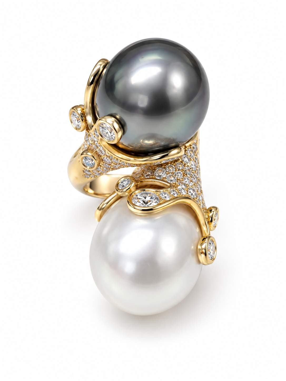 18K Yellow Gold Diamond, South Sea & Tahitian Pearl Statement Ring
