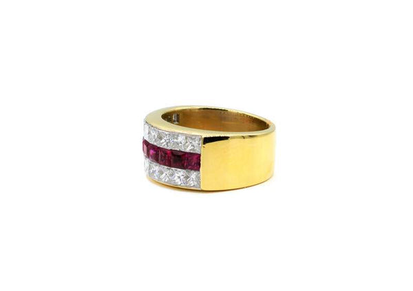 PRINCESS CUT RUBY AND DIAMOND BAND